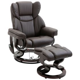 Massage Recliner Chair Brown with Ottoman 10-Point Vibrating Swivel for Bedroom & Living Room