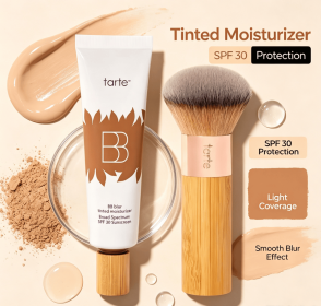 SPF30 Tinted Moisturizer BB Cream with Free Makeup Brush, Light Blurring Coverage Hydrating Daily Face Base