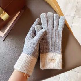 Winter Mittens Brown Striped Embroidered Warm Cycling Spot Universal Cartoon Gloves Ins (Option: Gray)