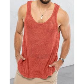 Men's Summer Loose Sleeveless Knitted Vest (Option: Watermelon Red-L)
