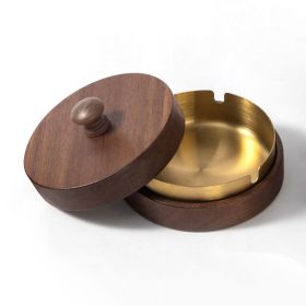 Wooden Trendy Unique Black Walnut Ashtray With Lid (Option: Gold Liner With Handle)
