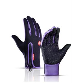 Winter Gloves Touch Screen Riding Motorcycle Sliding Waterproof Sports Gloves With Fleece (Option: Purple-XL)