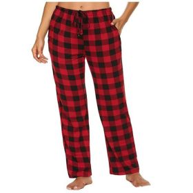 Women's Stretch Plaid Casual Pants With Pockets (Option: Red-S)