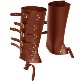 Medieval Renaissance Knight PU Leather Punk Leggings Boots Shoe Cover (Option: Yellowish Brown)