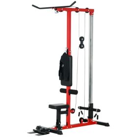 Lat Pull Down Machine, High / Low Pulley Machine with Adjustable Seat and Flip-Up Footplate, Red (Option: Black, Red-1970x345x150 mm)