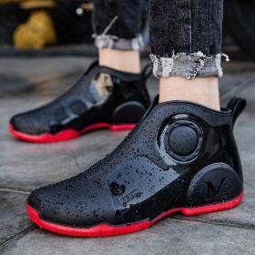 Motorcycle Rain Boots Men's Summer Youth Outdoor Non-slip Wading Shoes Fashion Low Top Flat Work Shoes Rubber Shoes (Option: Red-40)