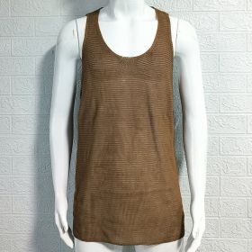 Men's Summer Loose Sleeveless Knitted Vest (Option: Brown-3XL)
